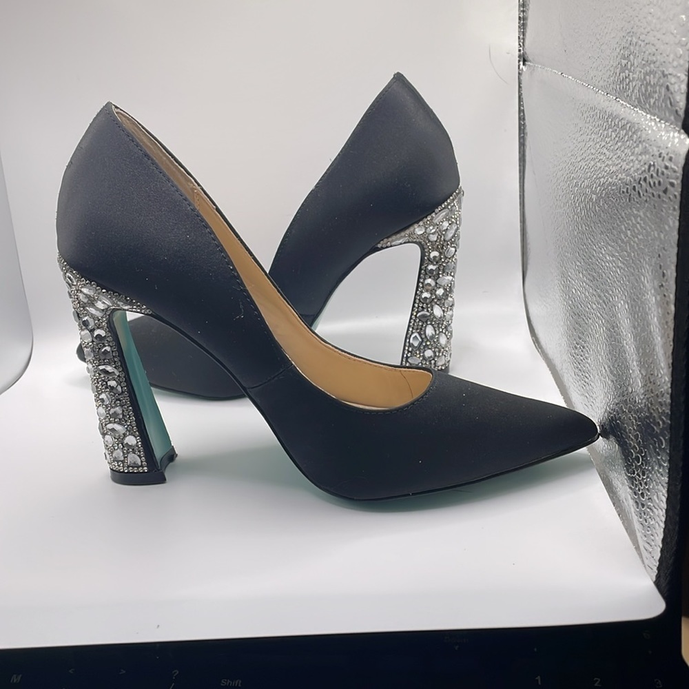 Betsey Johnson Black Heels with Silver Embellished Heel